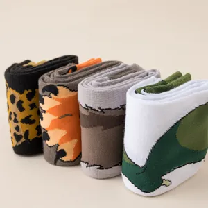 Detailed view of creative animal pattern mid-calf socks, showing cute prints and soft fabric.