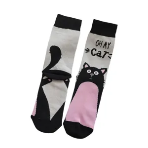 Cute cartoon black cat mid-calf socks for women and men, funny creative fashion autumn winter socks