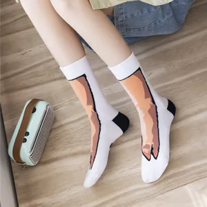 Cute funny pig trotter print mid-tube socks for women and men, creative autumn winter socks