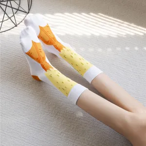 Funny animal feet crew socks with creative webbed print, comfortable casual autumn winter socks.