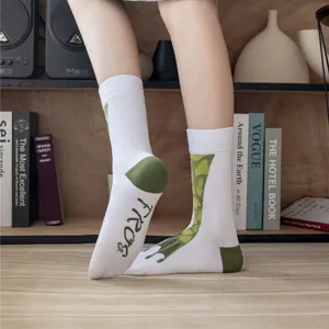 Cute frog pattern white mid-tube socks for women autumn winter casual funny novelty hosiery