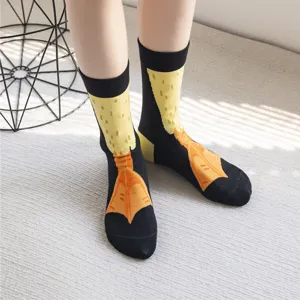 Funny cartoon duck feet mid-tube socks, creative cute novelty cotton socks for autumn and winter daily wear.