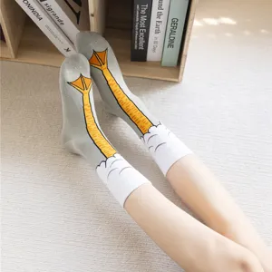 Funny animal bird leg print mid-tube socks, creative cute casual cotton crew socks for autumn winter.