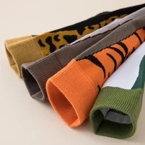 Autumn winter animal tiger print socks cute trendy cotton mid tube socks set 4 pairs