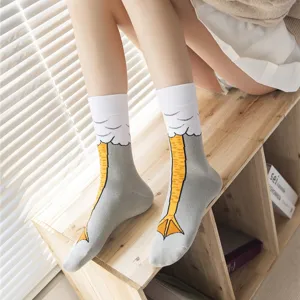 Funny duck feet design mid-calf socks for women and men, cute cotton novelty socks for autumn winter.