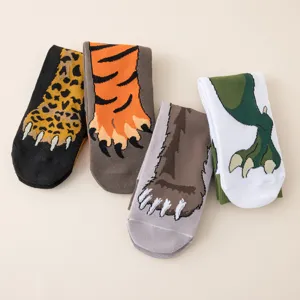Cute novelty animal paw socks featuring tiger leopard and bear prints, cozy cotton mid-tube socks.