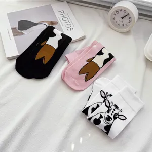 Cute cartoon cow mid-calf socks autumn winter warm funny animal print fashion socks for women