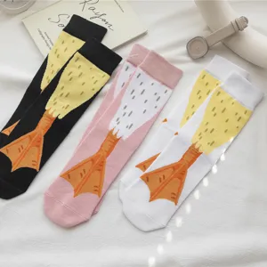 Funny cartoon duck feet crew socks, soft cotton cute creative long socks for autumn.