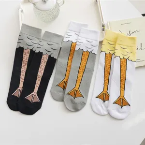 Funny duck feet mid-tube socks for women and men, cute cartoon animal cotton casual long socks.