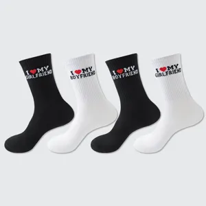 Unisex Paar Baumwolle Wadenlange Socken Buchstabenstickerei I Love My Boyfriend And Girlfriend Casual Socken Valentinstag Geschenk