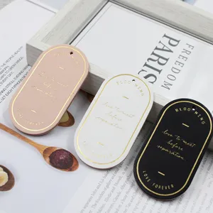 Marque-pages en cuir PU ovale avec marquage à chaud doré, élégants repères, lot de 3.