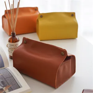 PU Leder Taschentuchbox Abdeckung minimalistischer Druckknopf Halter fuer Auto und Zuhause