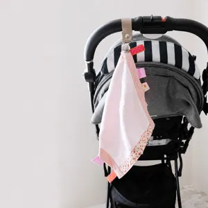 Baby stroller security blanket clip taggy soothing blanket with leather strap metal clip