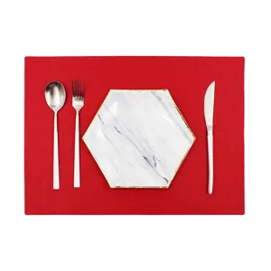 Red felt placemat square table mat heat resistant non slip dining table mat kitchen decor 1pcs
