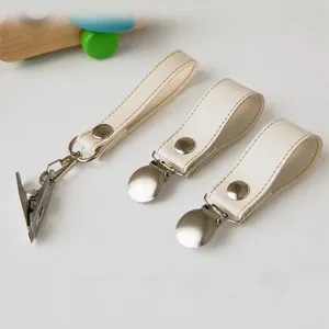 White leather stroller blanket clips metal pacifier clips baby carriage accessories