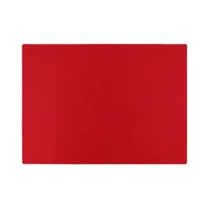 Red felt placemat detail view, square shape showing texture, heat resistant and slip resistant.