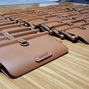 Brown leather paper towel holder hanging toilet tissue storage roll paper bag organizer