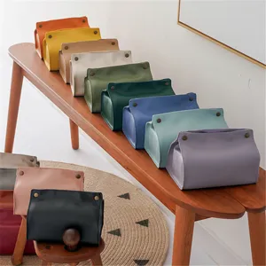 Minimalistische PU-Leder-Taschentuchbox, bunter Kosmetiktuchhalter mit Druckknopf für Auto.
