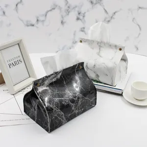 Noordse stijl marmer patroon lederen tissue box houder moderne decoratieve papieren doos.
