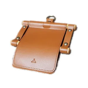 Hanging leather toilet paper holder with wood sticks, camping style tissue cover roll pouch for bathroom.