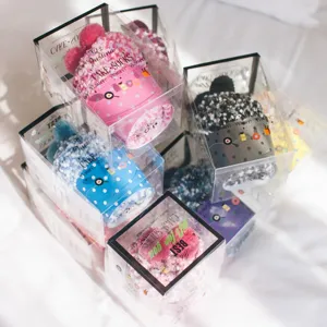 Women fluffy coral fleece cake socks in clear gift boxes, cute winter warm cozy fuzzy sleeping socks.