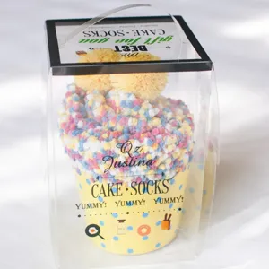 Cute fuzzy cake socks for women, sweet coral fleece fluffy warm winter floor socks gift box.
