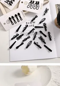 Black hair clips set cute star heart geometric metal hairpins for women girls styling accessory