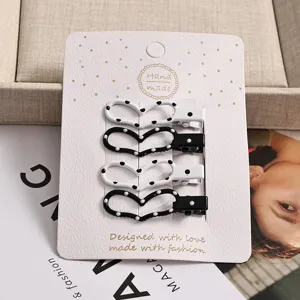 Pingles à Cheveux Bec de Canard en Métal Style Coréen Pois Noir et Blanc Jolies Barrettes Latérales pour Petites Filles