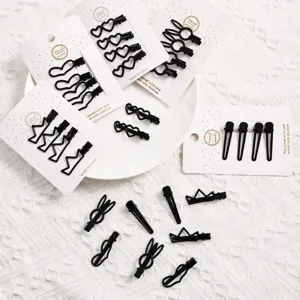 Black Metal Hair Clips Set Cute Heart Star Bowknot Hairpins Sweet Side Bangs Clips For Women Hair Accessories