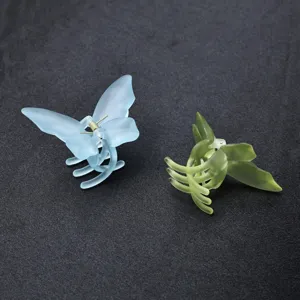 Frosted acrylic butterfly hair claw set, solid color half-tied hair clip for women daily wear.