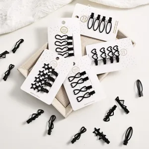 4-piece set black hair clips cute heart star duckbill hairpins for women sweet bang side clips