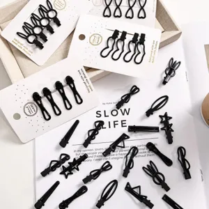 Black hair clips set cute heart star duckbill clips sweet bang side hair pins fashion styling