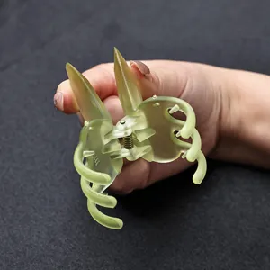 Frosted green acrylic hair claw clip cute rabbit ear hair catcher half up hair styling accessory