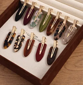 Colorful acetate teardrop hair clips detail view, stylish geometric side clips for daily wear.