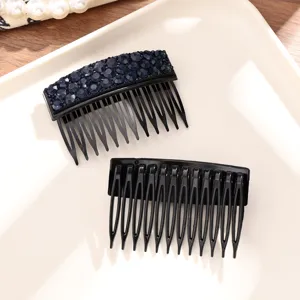 Set de peine para el cabello con pedrería, pinza negra de plástico para flequillo de mujer.