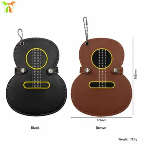 Étui de Rangement en Cuir pour Médiators de Guitare Portable 17 Fentes Noir Marron