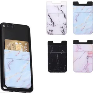 Portacarte per cellulare in Lycra elastica con motivo marmo adesivo a U per smartphone