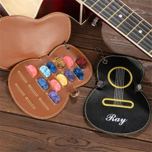 Étui Porte-Médiators de Guitare en Cuir Créatif Sac de Rangement en Forme de Guitare