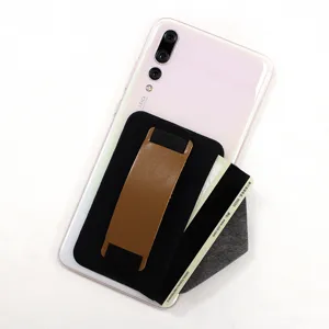 Elastische telefoon kaarthouder stick-on achterzak met lederen riem grip voor smartphone.