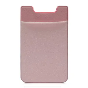 Portacarte adesivo elastico in lycra rosa, pratica tasca per carte di credito e contanti.