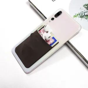 Portacarte adesivo elastico in Lycra per smartphone, tasca posteriore per carte, marrone.