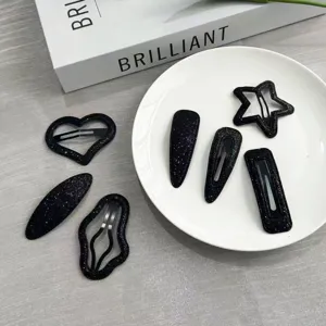 Set de pinzas para el pelo con purpurina negra minimalista dulce flequillo lateral