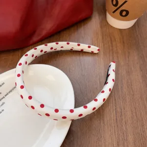 Retro style red polka dot sponge headband for women, stylish high crown hair hoop accessory.