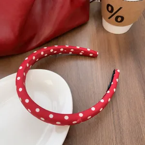 Red polka dot sponge headband, retro style high crown hair hoop for daily wear and styling.