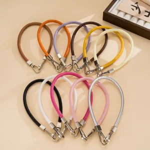 Fashion PU Leather Phone Wristband Lanyard Colorful Double Buckle Hand Strap Portable Phone Chain Bag Charm Accessory Women Jewelry