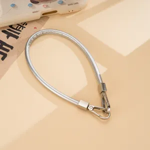 Silver PU leather wrist strap phone lanyard chain fashion handbag handle accessory replacement.