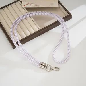 Lavender TPU telephone cord phone lanyard detail, durable crossbody strap with metal hooks.