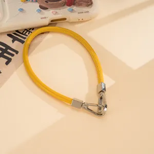 Yellow PU leather phone wrist strap short lanyard hand chain with metal double clasps