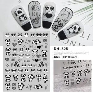 Detailed view of 3d cute panda nail art stickers, ultra-thin self-adhesive manicure decal sheets.