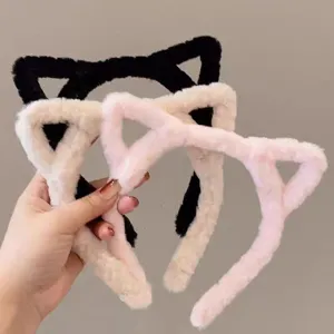 Bandeau oreilles de chat en peluche pour le visage, cerceau à cheveux mignon pour femmes.
